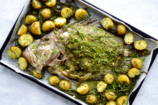 whole roasted herb john dory with roast potatoes - Pesky