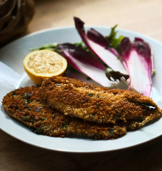 Crispy Breaded Herring with Anchovy & Lemon Dressing