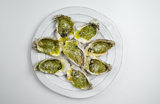 grilled oysters with pesto butter